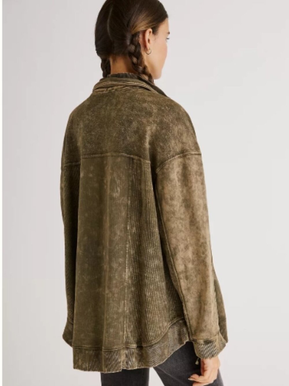EUC PILCRO Relaxed Shirt Jacket Button Down Olive Distressed 100% Cotton L - Picture 3 of 16